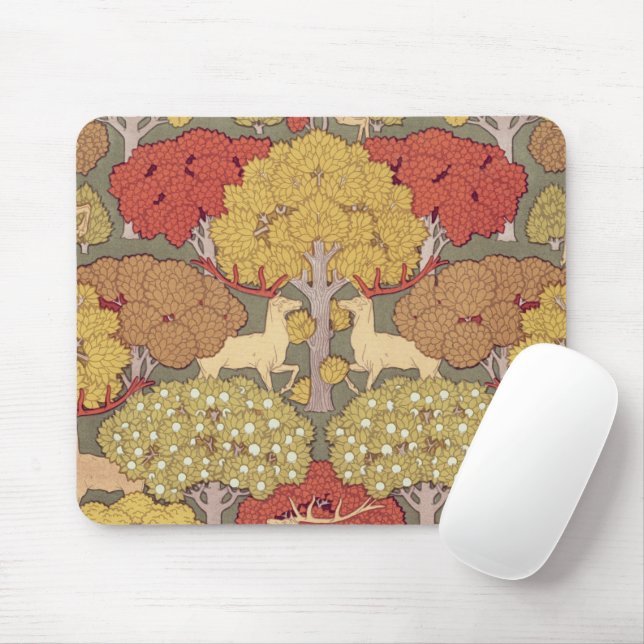 Deer &Tree Squirrel Bird Rowan Berries Art Nouveau Mouse Pad (With Mouse)