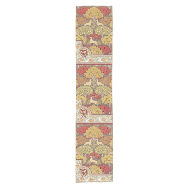 Deer &Tree Squirrel Bird Rowan Berries Art Nouveau Short Table Runner (Front)
