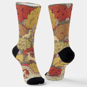 Deer &Tree Squirrel Bird Rowan Berries Art Nouveau Socks