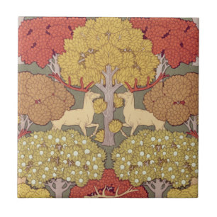 Deer &Tree Squirrel Bird Rowan Berries Art Nouveau Tile