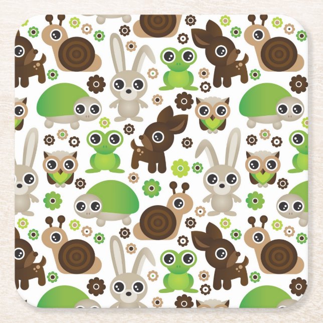 deer turtle bunny animal wallpaper square paper coaster (Front)