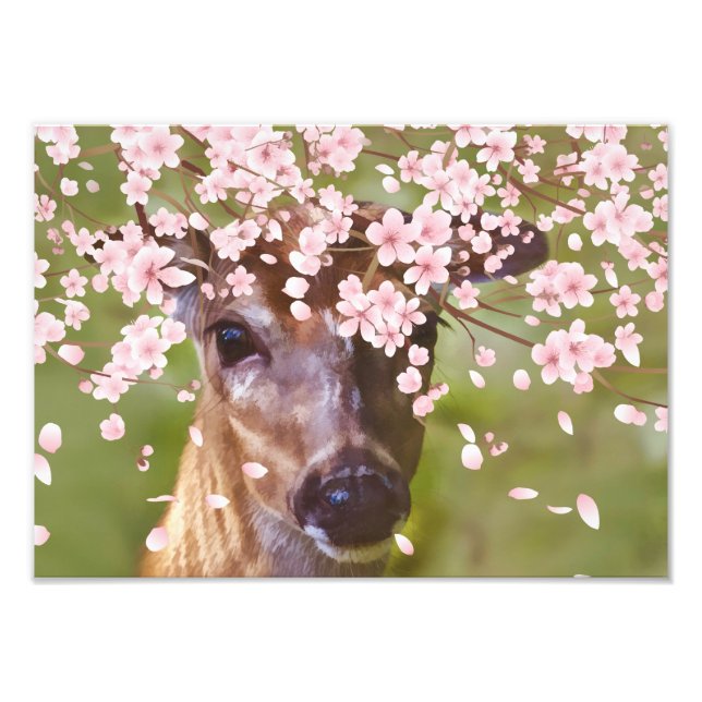 Deer Under Cherry Tree Photo Print (Front)