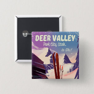 Deer Valley, Park City, Utah, Ski travel poster. 2 Inch Square Button