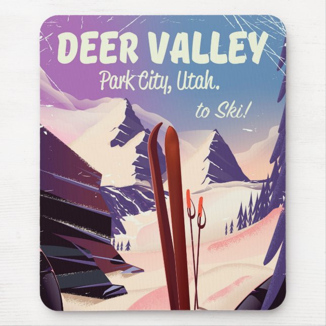 Deer Valley, Park City, Utah, Ski travel poster. Mouse Pad (Front)