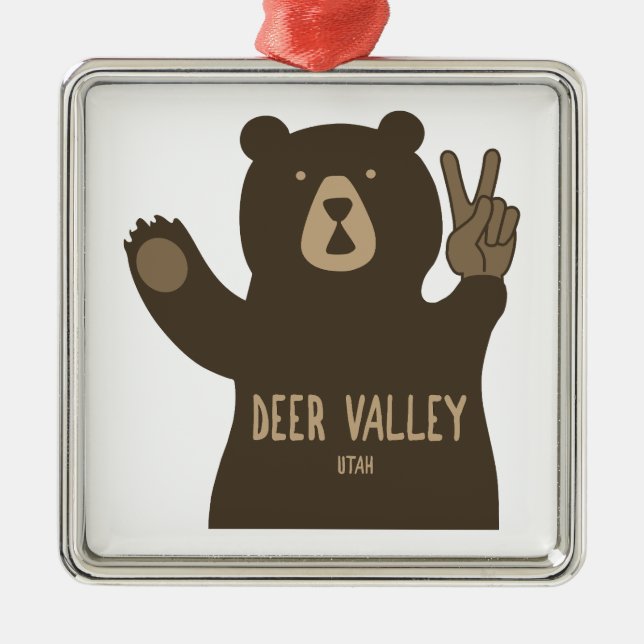 Deer Valley Utah Peace Bear Metal Ornament (Front)