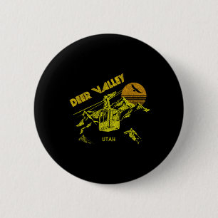 Deer Valley Utah Retro Skiing Tee  2 Inch Round Button
