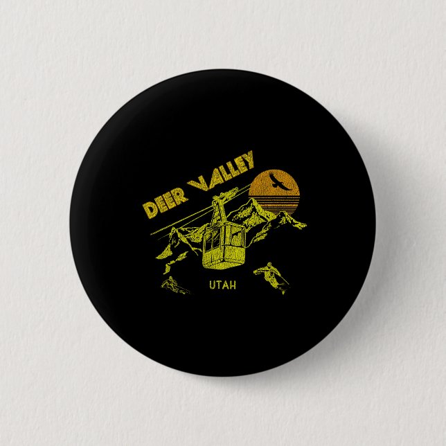 Deer Valley Utah Retro Skiing Tee  2 Inch Round Button (Front)