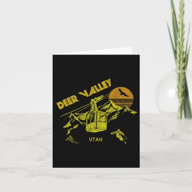 Deer Valley Utah Retro Skiing Tee  Card (Front)