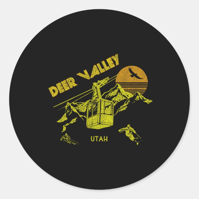 Deer Valley Utah Retro Skiing Tee  Classic Round Sticker (Front)