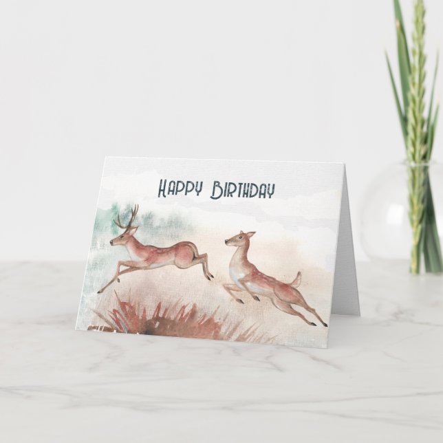 Deer Watercolor Birthday  Card (Front)