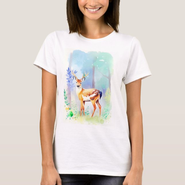 Deer Watercolor Portrait 5 T-Shirt (Front)