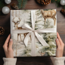 Deer Watercolor Sage Green Winter Forest