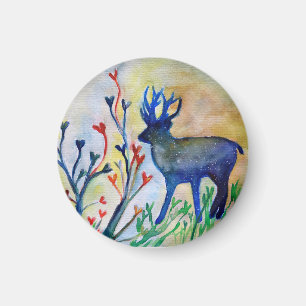 Deer Watercolor Small, 3.2 Cm Round Magnet