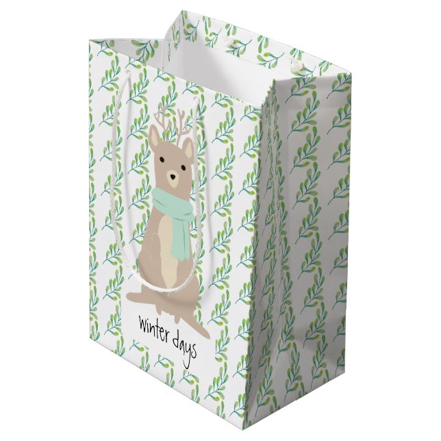 Deer Wearing A Green Scarf Medium Gift Bag (Back Angled)