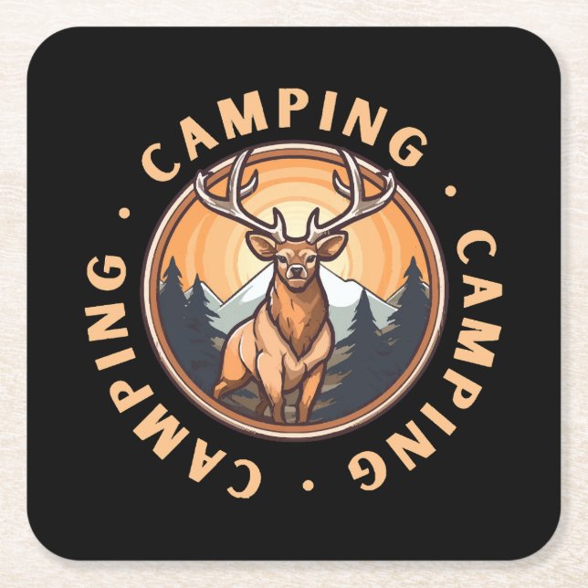 Deer - Wildness - Camping Square Paper Coaster (Front)