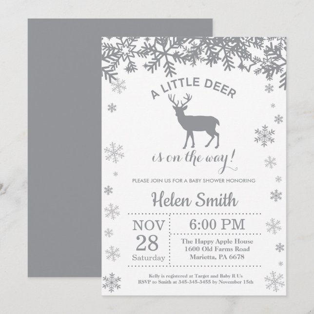 Deer Winter Baby Shower Snowflake Invitation (Front/Back)
