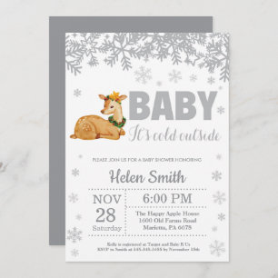 Deer Winter Baby Shower Snowflake Invitation