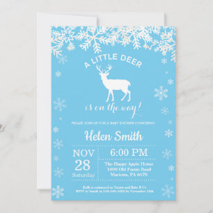 Deer Winter Blue Boy Baby Shower Snowflake Invitation
