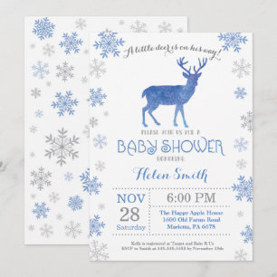 Deer Winter Blue Boy Baby Shower Snowflake Invitation