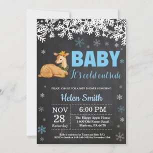 Deer Winter Boy Baby Shower Chalkboard Invitation