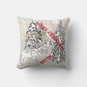 Deer , winter, forest, Christmas, personalized, Throw Pillow