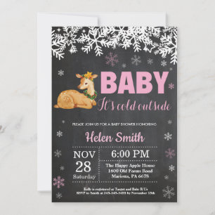 Deer Winter Girl Baby Shower Chalkboard Invitation