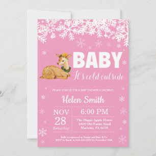 Deer Winter Girl Baby Shower Snowflake Invitation