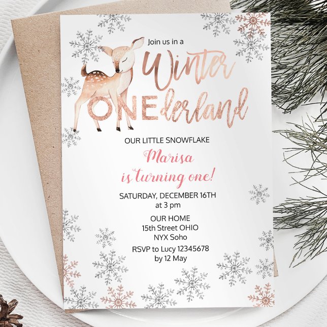Deer Winter ONE derland Anniversaire Invitation Ro (Créateur téléchargé)