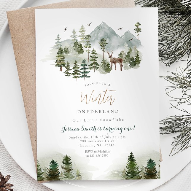 Deer Winter Onederland 1ère invitation anniversair (Créateur téléchargé)