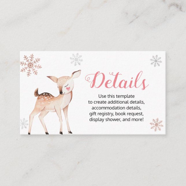 Deer Winter Onederland 1st Birthday Details Card (Front)