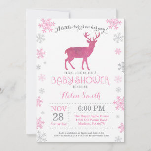 Deer Winter Pink Girl Baby Shower Snowflake Invitation
