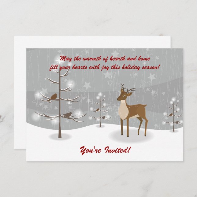 Deer Winter Scène Fête Invitations (Devant / Derrière)