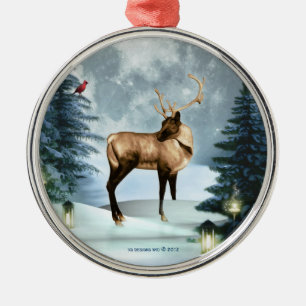 Deer Winter Scene Squar Silver Ornament