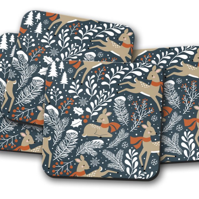 Deer Winter Snow | Christmas Cork Coaster Set (Creator Uploaded)