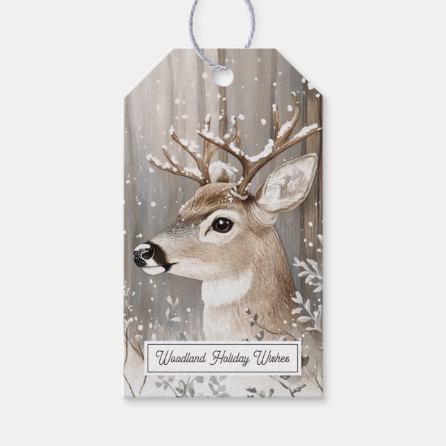 Deer Winter Snow Christmas Gift Tags (Front)