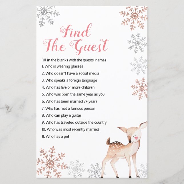 Deer Winter Snowflakes Find the Guest Game (Front)