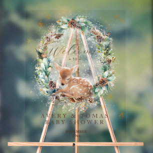 Deer Winter Woodland Cold Outside Baby Shower Acrylic Sign