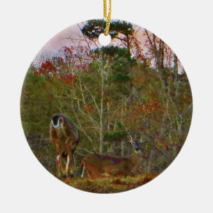 Deer with a Pink blue sky Ceramic Ornament