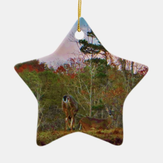 Deer with a Pink blue sky Ceramic Ornament (Front)