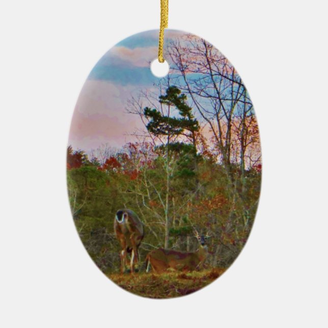 Deer with a Pink blue sky Ceramic Ornament (Front)