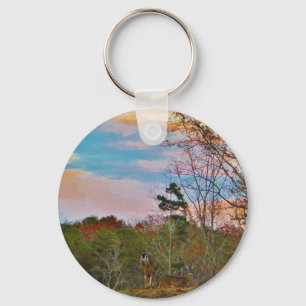 Deer with a Pink blue sky Keychain