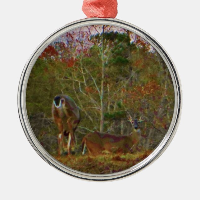 Deer with a Pink blue sky Metal Ornament (Front)