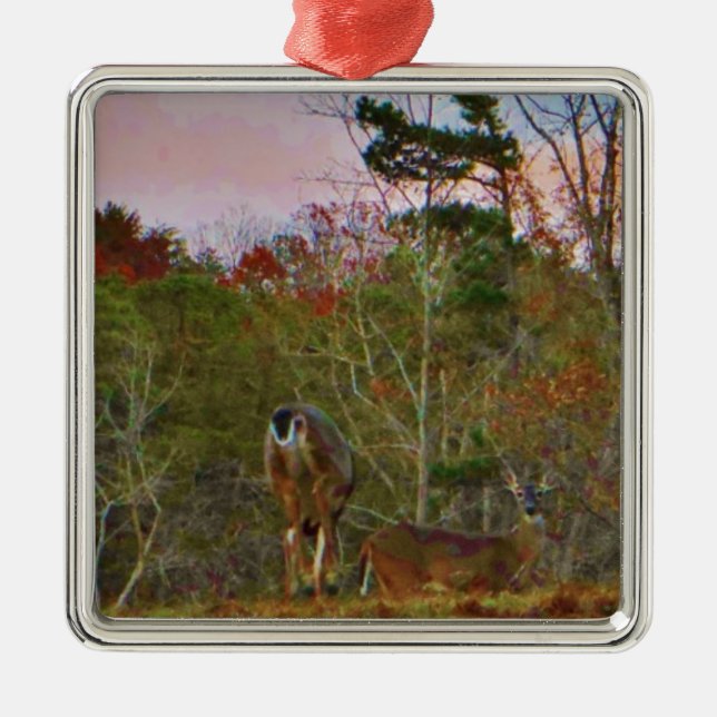 Deer with a Pink blue sky Metal Ornament (Front)