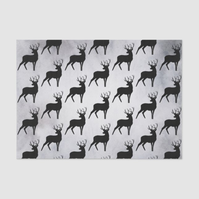 Deer with Antlers Black Silhouette Rustic Pattern Tissue Paper (Front)