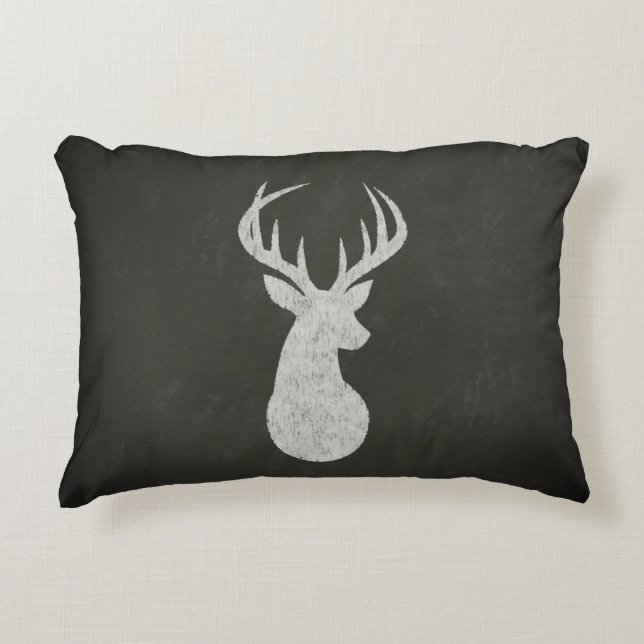 Deer With Antlers Chalk Drawing Accent Pillow (Front)