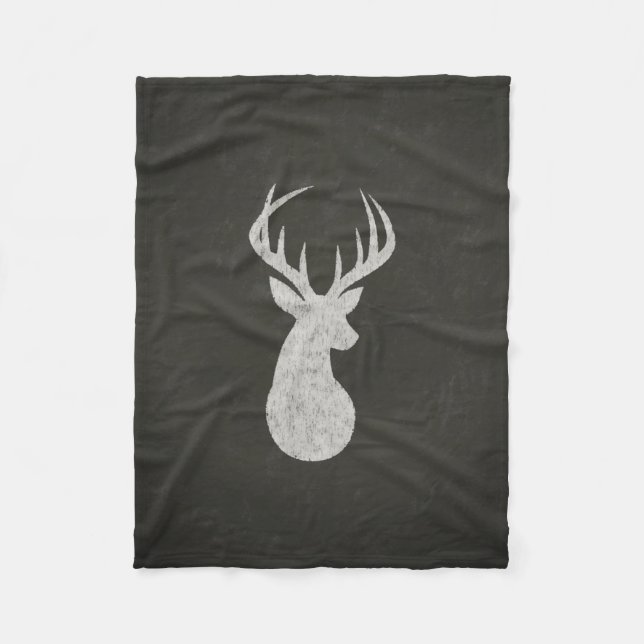 Deer With Antlers Chalk Drawing Fleece Blanket (Front)
