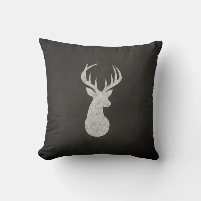 Deer With Antlers Chalk Drawing Throw Pillow (Front)