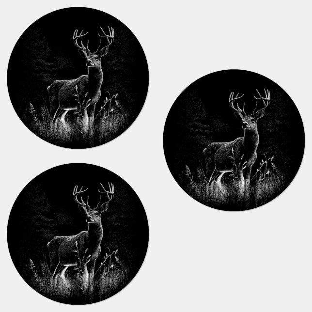 Deer with antlers framed by field and tree       (Group)