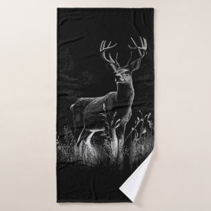Deer with antlers framed by field and tree bath towel set