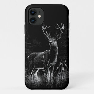 Deer with antlers framed by field and tree iPhone 11 case